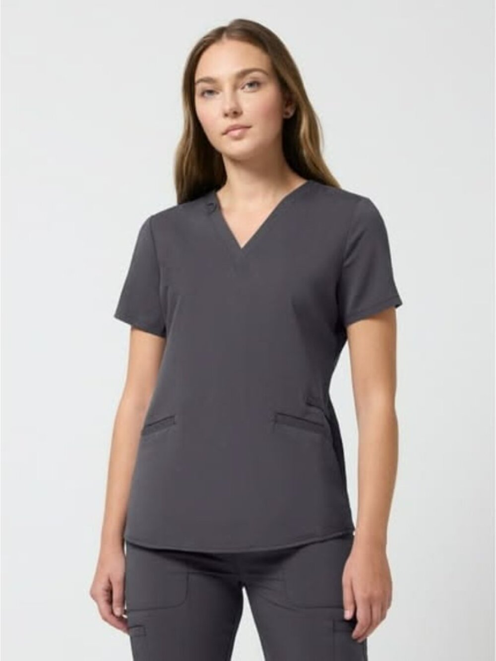 NWT Scrubstar Ultimate Women’s Antimicrobial Welt Pocket V-Neck Scrub Top-grey